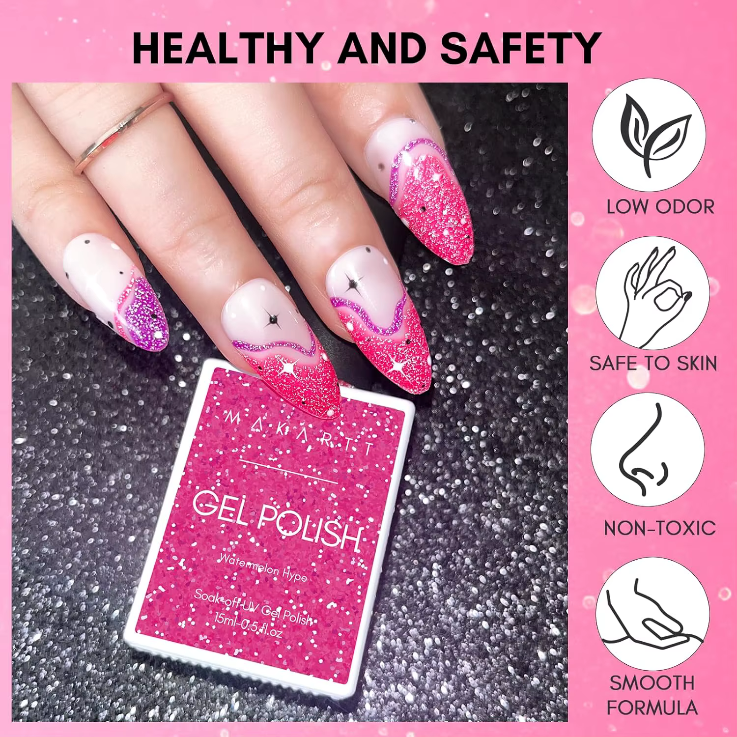 Vernis à ongles gel fluorescent réfléchissant rose été/15ml/Flash foncé super pailleté néon/Gel semi-permanent pour nail art