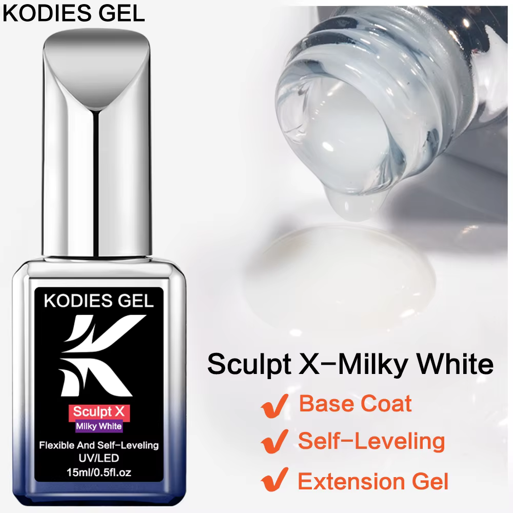 KODIES GEL blanc laiteux constructeur Gel pour ongles dans une bouteille sculpter X Gel de Construction pour Extension 15ML Gels durs solides d'épaisseur moyenne