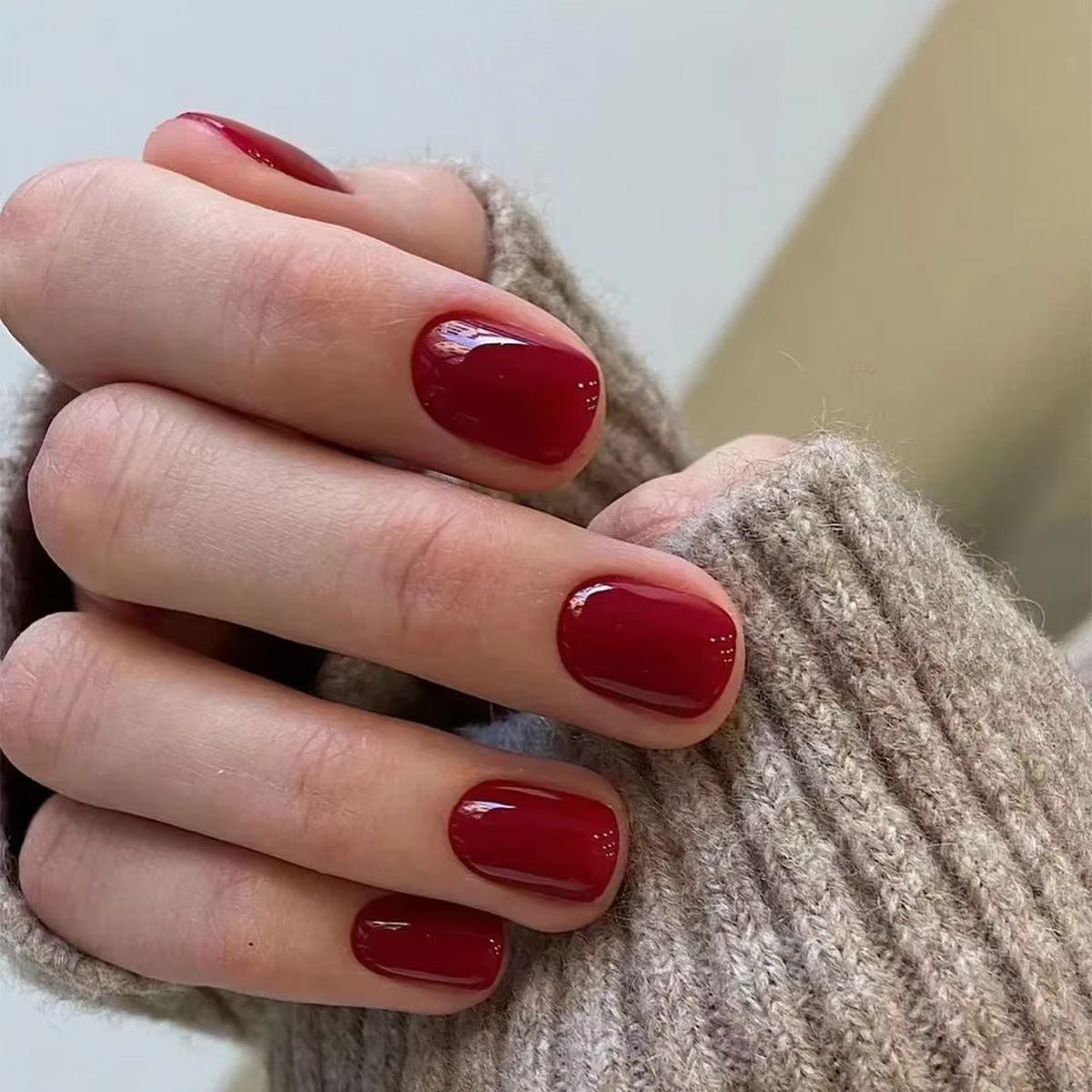 Classique Simple brillant couleur unie noir rouge bleu vert blanc court faux ongles Art