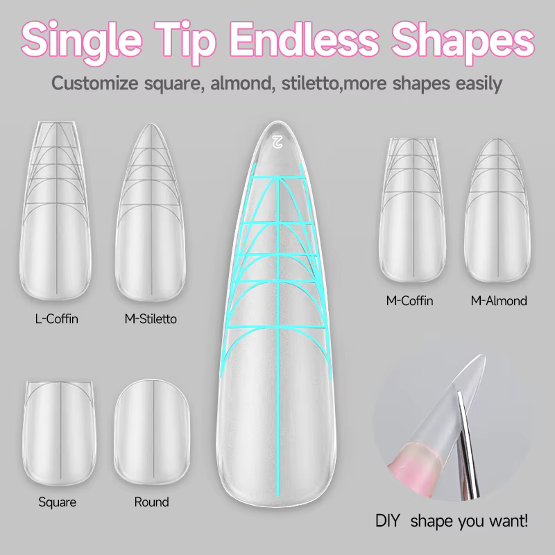 UR SUGAR 240PCS 10 Tailles Faux Ongles Préformés Slim avec Ligne Française Transparents Mat Longs Couverture Complète Pointes d'Ongles Extension Rapide
