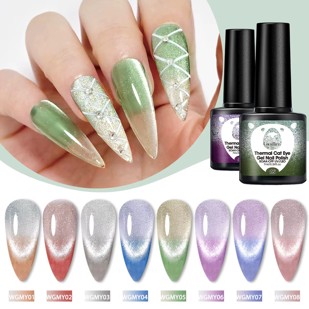 Une bouteille de vernis à ongles gel à couleur changeante et sensible à la chaleur