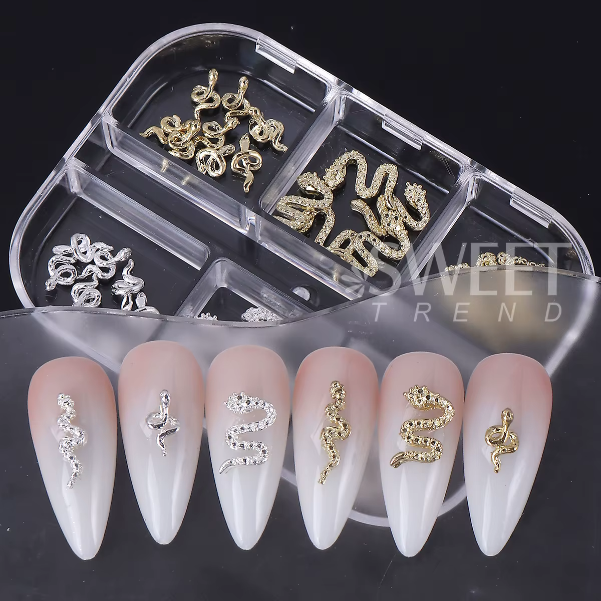 2 boîtes de strass serpent Rivet ongles accessoires Style Punk or argent métal bijoux Cool charme Halloween manucure décor pièces