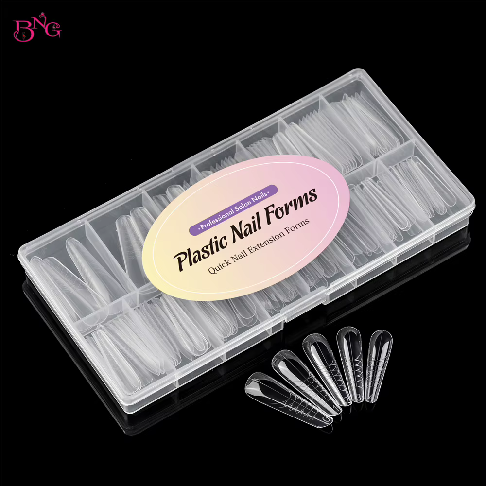 BNG 140 pièces Formes à ongles doubles Amande 14 Tailles Professionnelles Salon Facile à Utiliser Réutilisables Moules d'Extension d'Ongles Outils DIY Maison