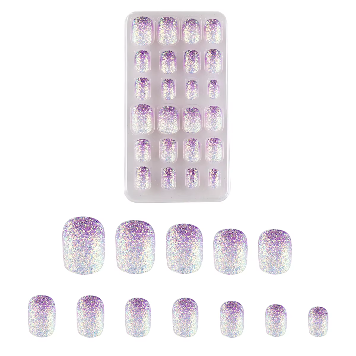 24 pièces violet paillettes enfants presse sur ongles pré-colle