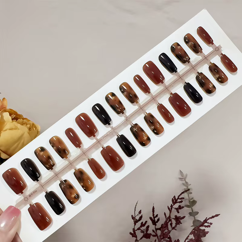 30 pièces presse sur ongles automne hiver Caramel ambre ombrage décoration portable faux