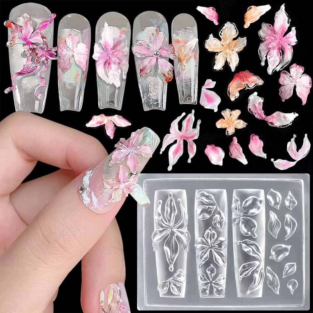 Moule à ongles en Silicone fleur de lys glacée