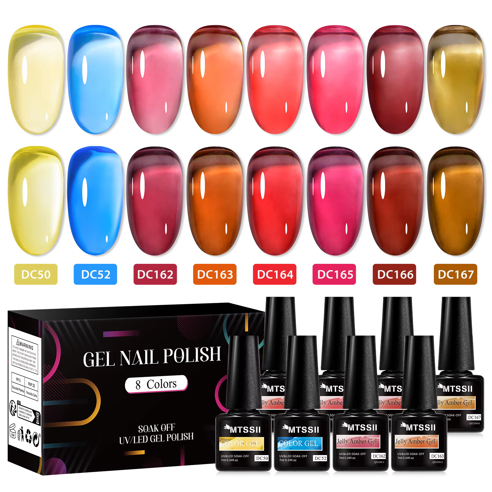 8 pièces gelée ambre verre Gel vernis à ongles ensemble Semi-transparent mer bleu Gel