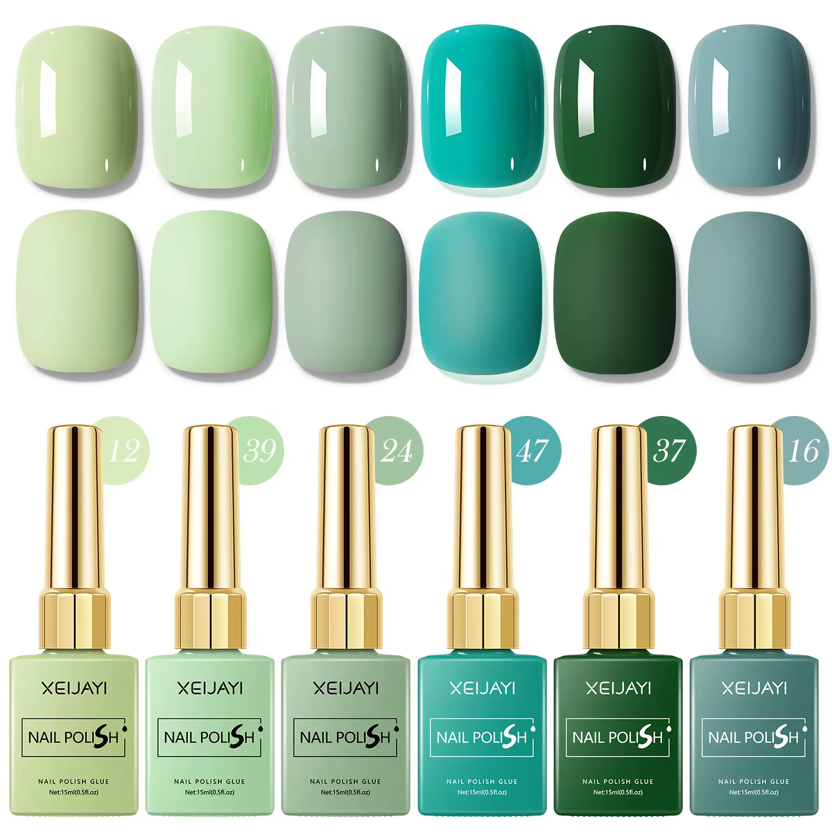 Ensemble de vernis à ongles vert (1/6 pièces) : une collection sélectionnée de verts saisonniers pour un nail art
