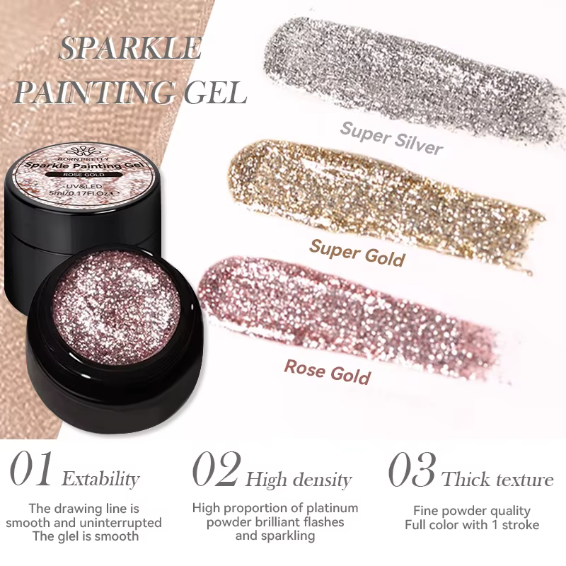 BORN PRETTY 5ml Super or Rose or argent paillettes brillant scintillant français Semi Permanent manucure peinture à ongles Gel UV