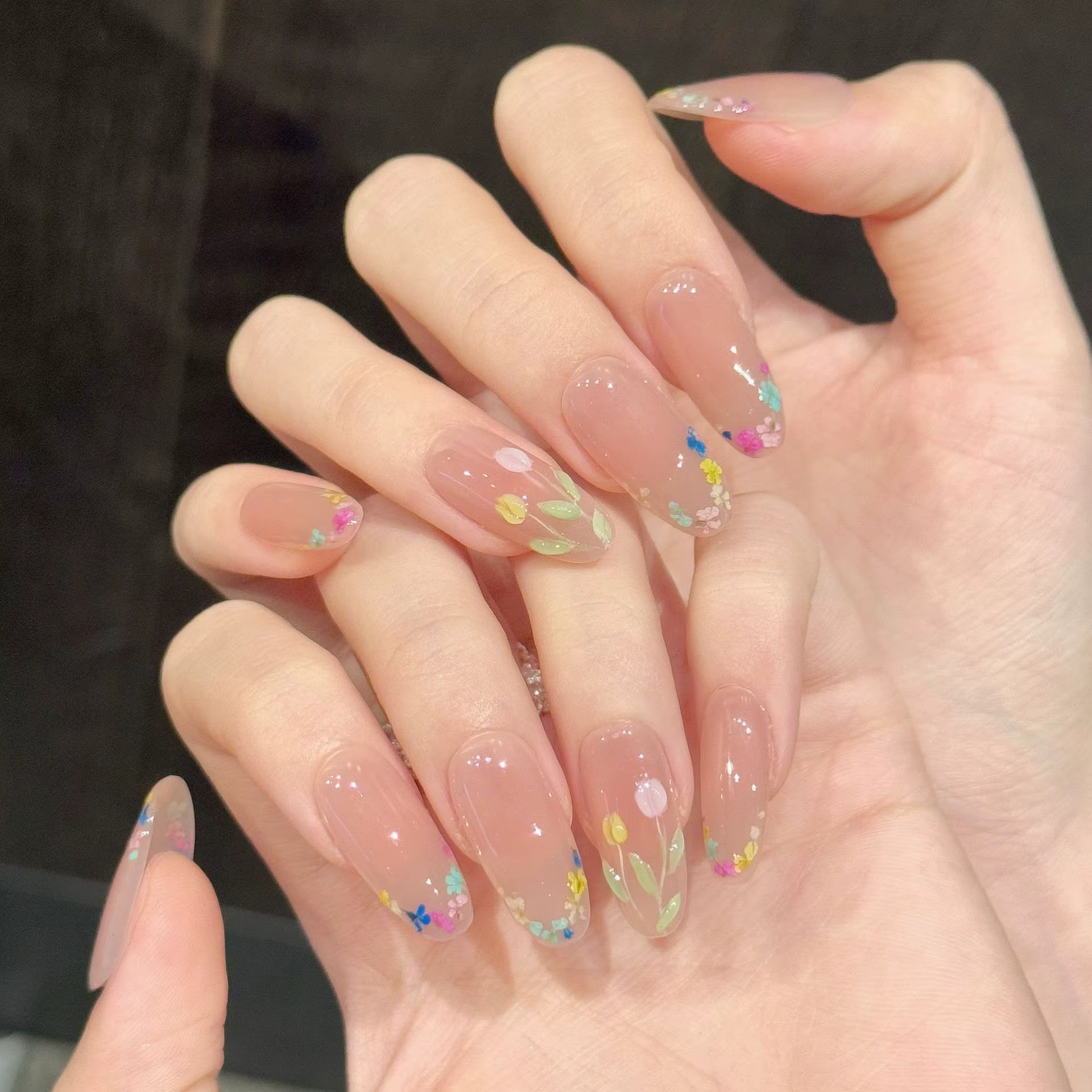 10 faux ongles ovales moyens faits à la main