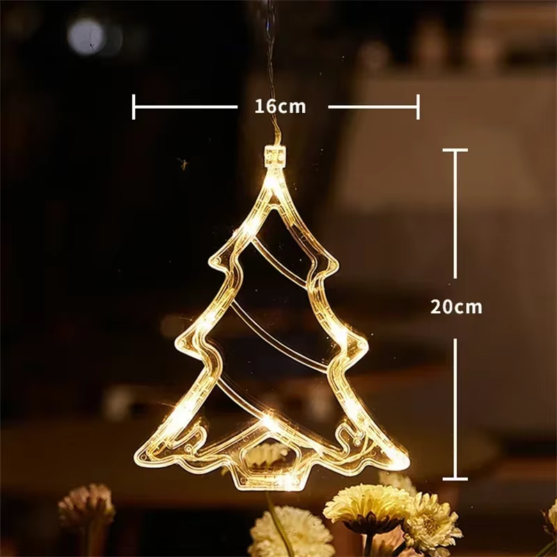 Lumières de fenêtre de Noël LED, décoration de silhouette, cloche d'arbre de Noël, père Noël pour le nouvel an, décor de Noël, lampe à cordes dégradées