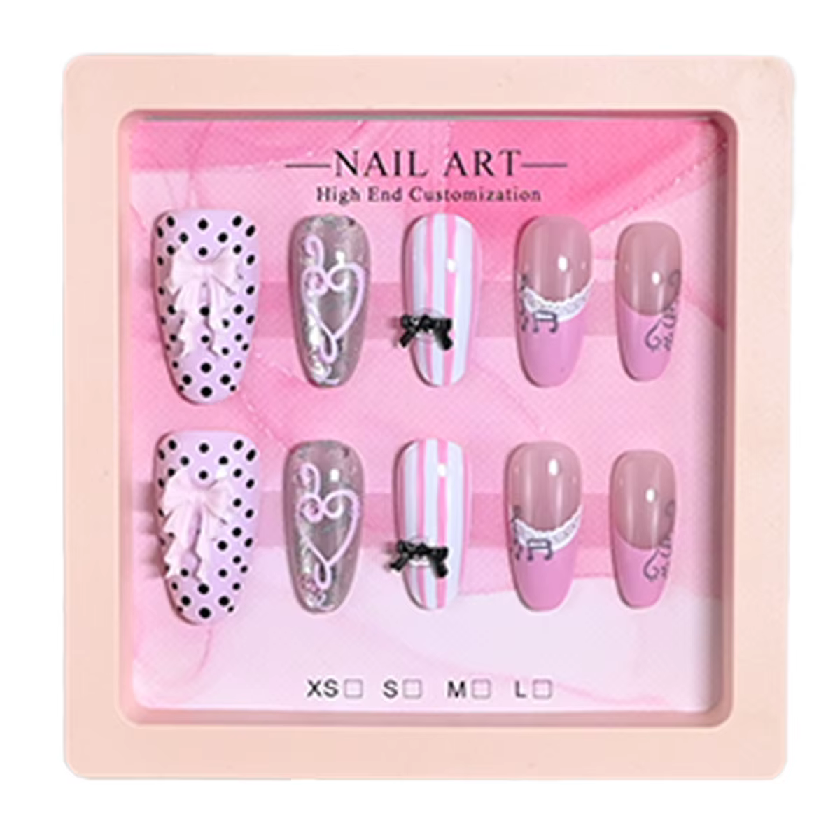 10 faux ongles en amande de taille moyenne faits à la main avec un emballage délicat. Ton rose-violet doux plein de charme féminin. Réutilisable et facile à utiliser