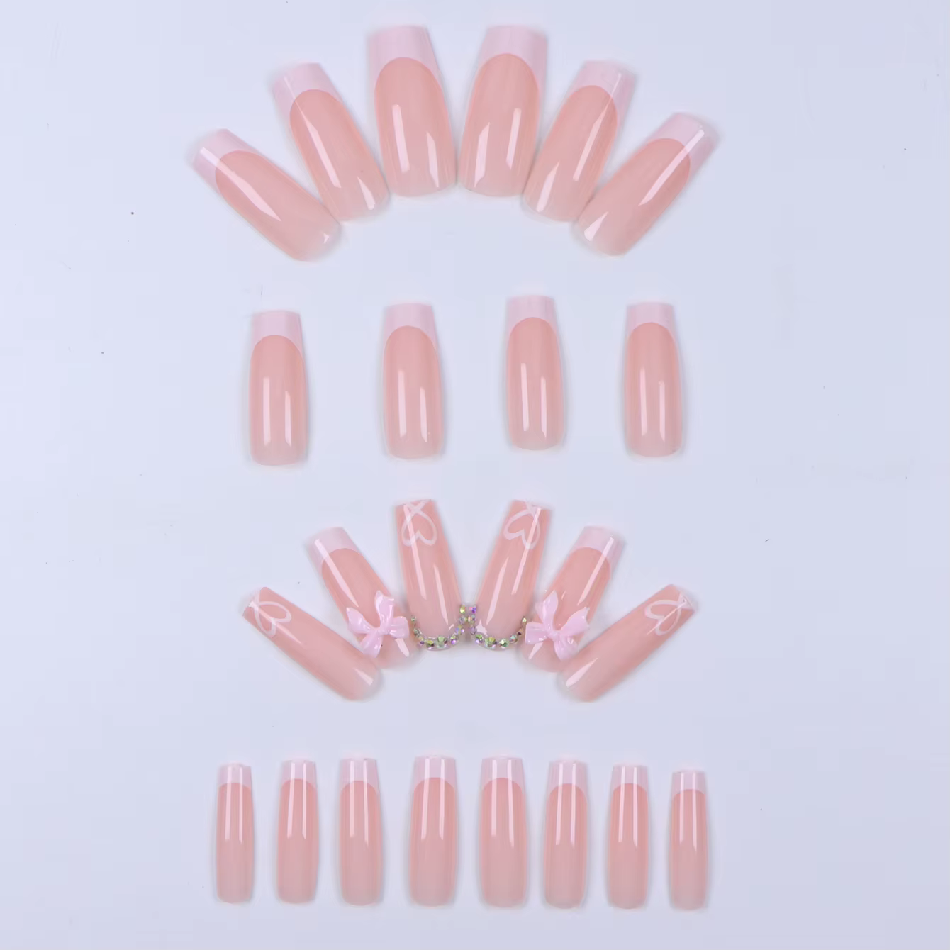 Faux ongles cercueil moyens avec pendentif à nœud 3d