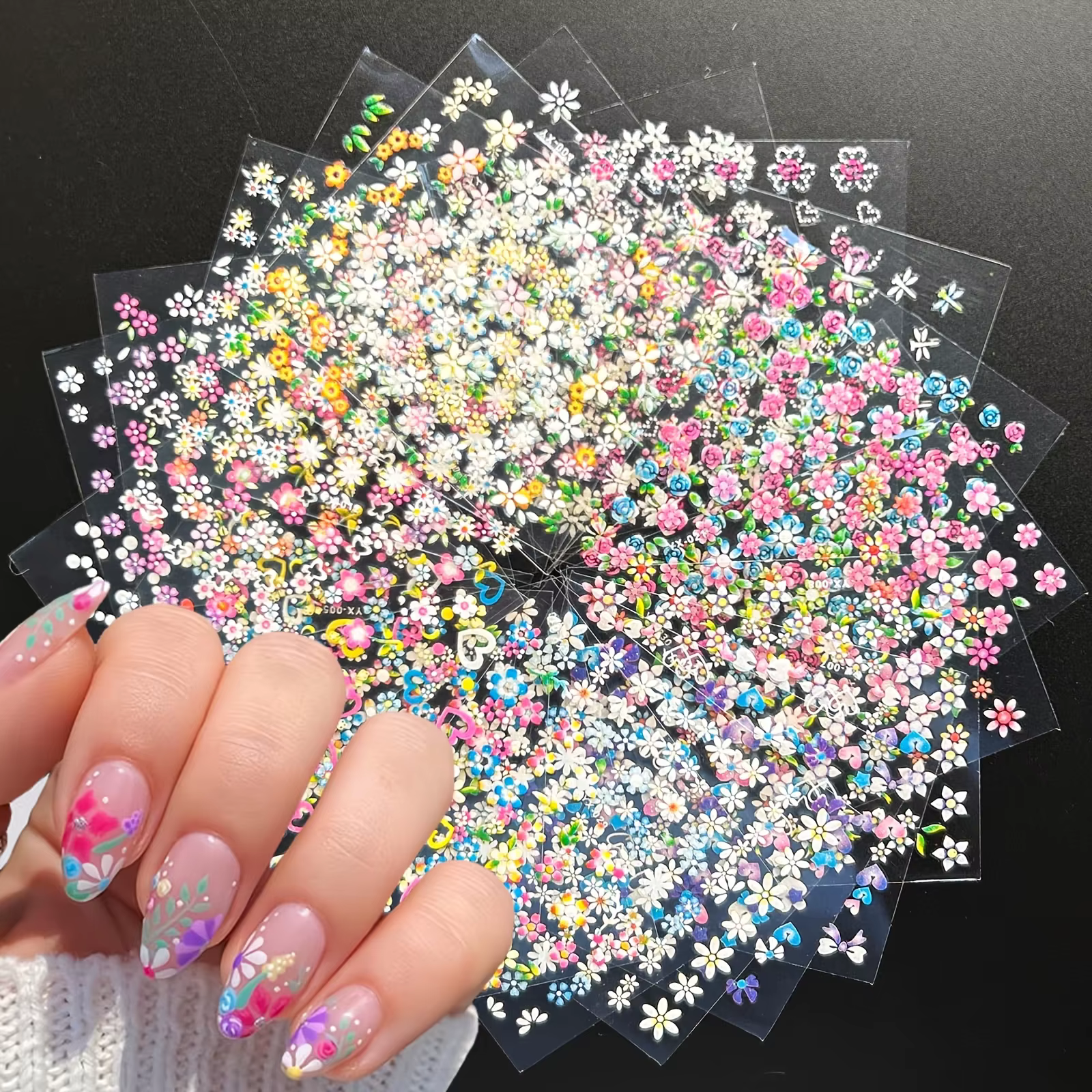 30 feuilles d'autocollants pour ongles à motifs floraux