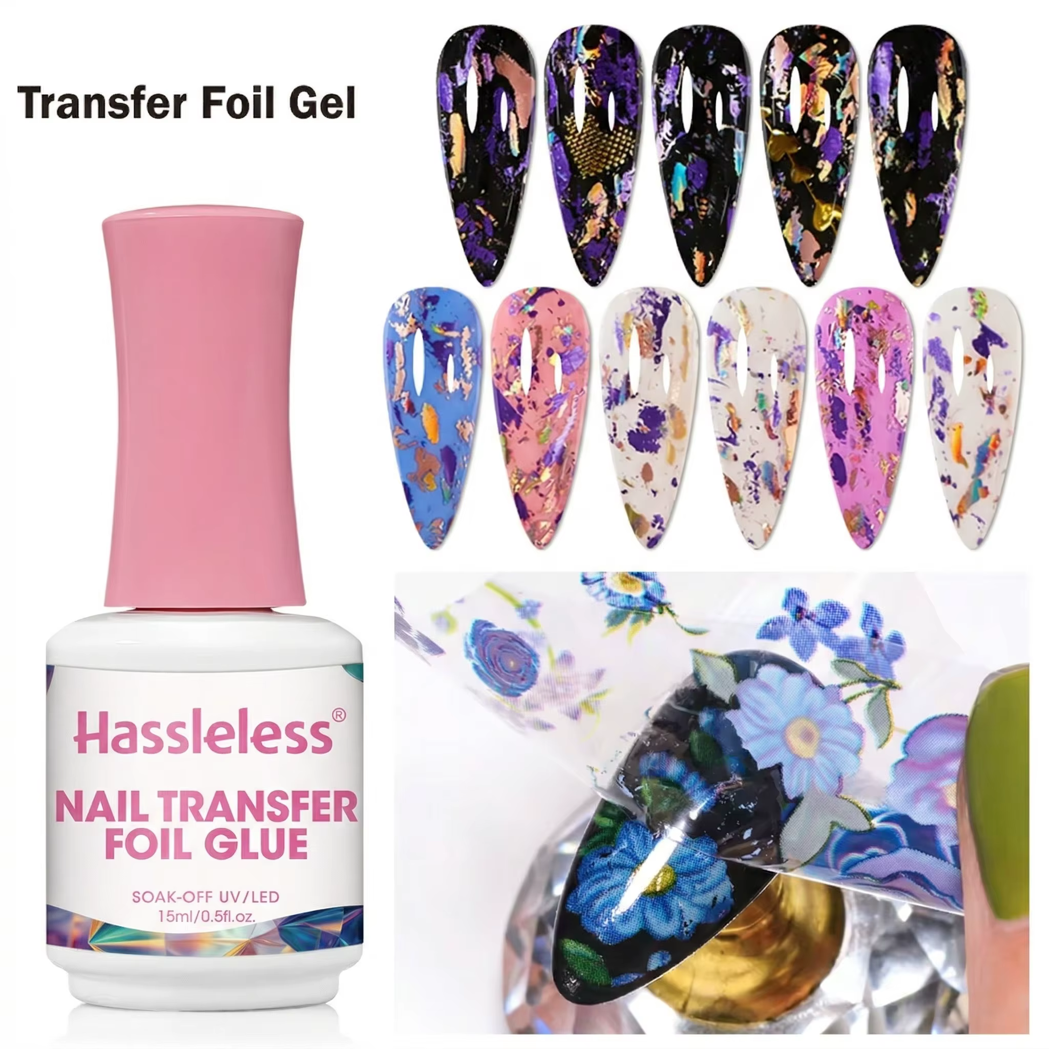 Gel à ongles pour transfert de feuille d'aluminium Hassleless 15 ml — Spécialement formulé pour l'adhérence