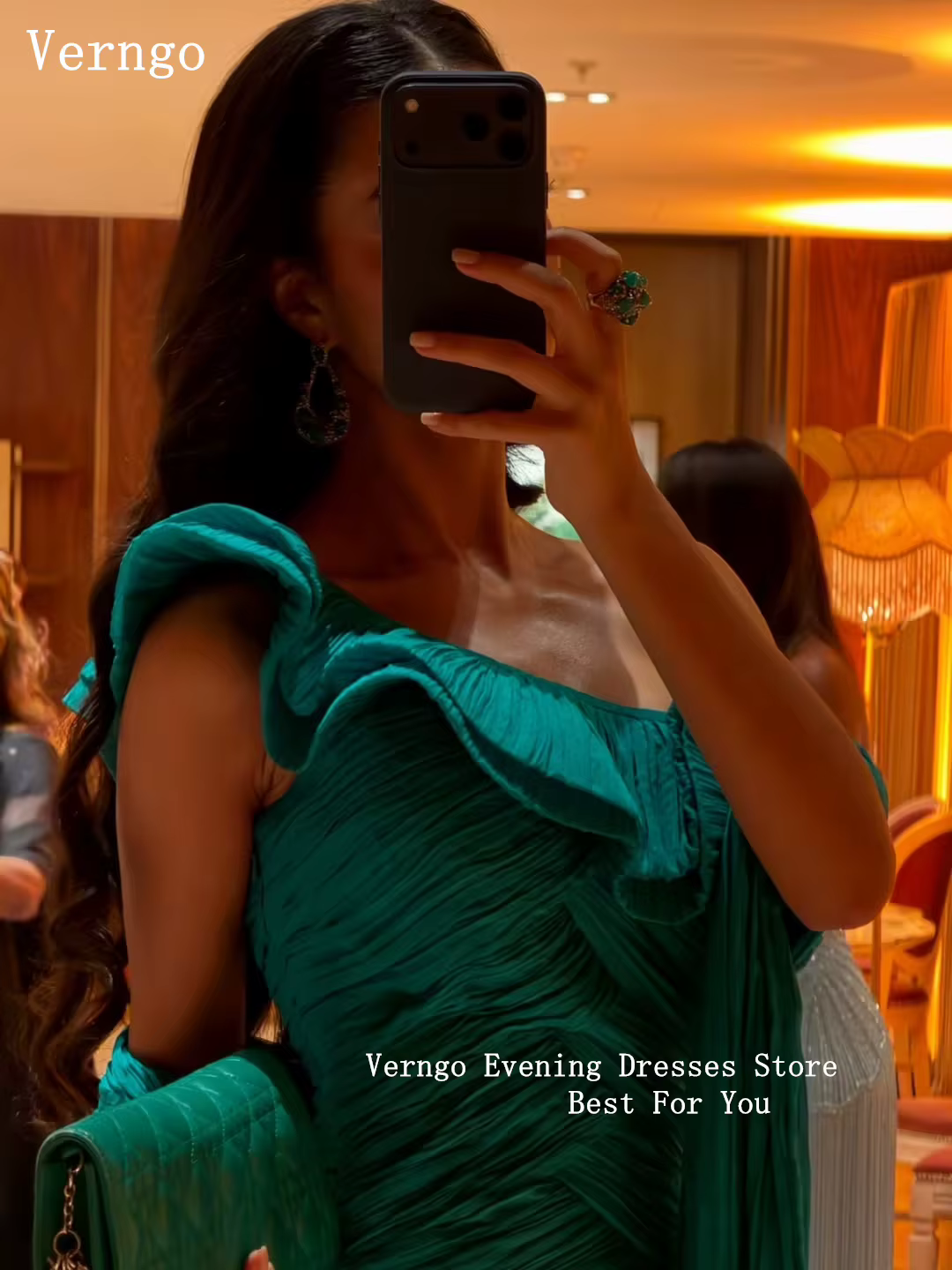 Robe de soirée élégante en mousseline verte Verngo, asymétrique, coupe sirène, à volants, en soie plissée, pour invitées de mariage, personnalisable