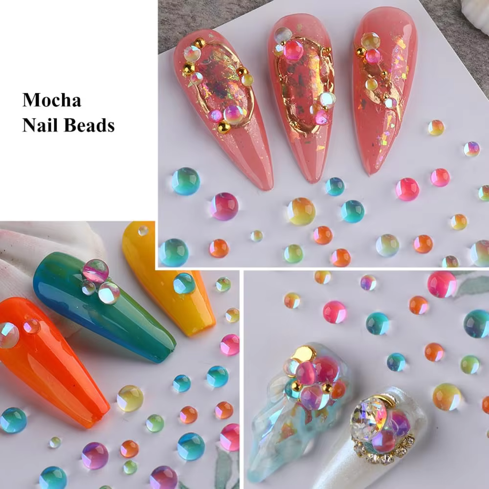 6Grid Aurora Mermaid Perles Rondes pour Décoration d'Ongles