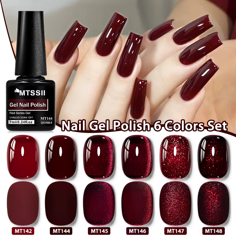 6/12 pièces cerise rouge série Gel vernis à ongles ensemble vin