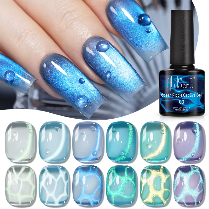 AWStorG 7.5ML océan ondulation oeil de chat Gel Aurora violet bleu Gel magnétique vernis à ongles Semi Permanent tremper UV LED Gel manucure