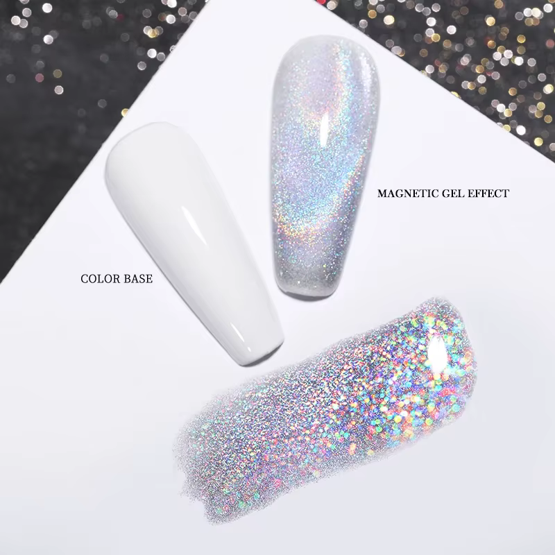 TC 10ml Nouveau Modèle 2026 Vernis Gel Magnétique Effet Œil de Chat Holographique Pailleté Blanc Réfléchissant Galactique Soak Off UV LED pour Nail Art