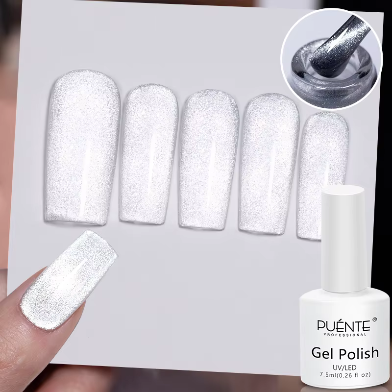 Vernis à ongles Gel magnétique chat blanc scintillant