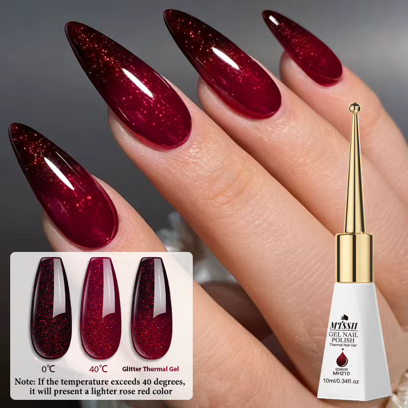 Vernis à ongles thermique à paillettes rouges 10 ml