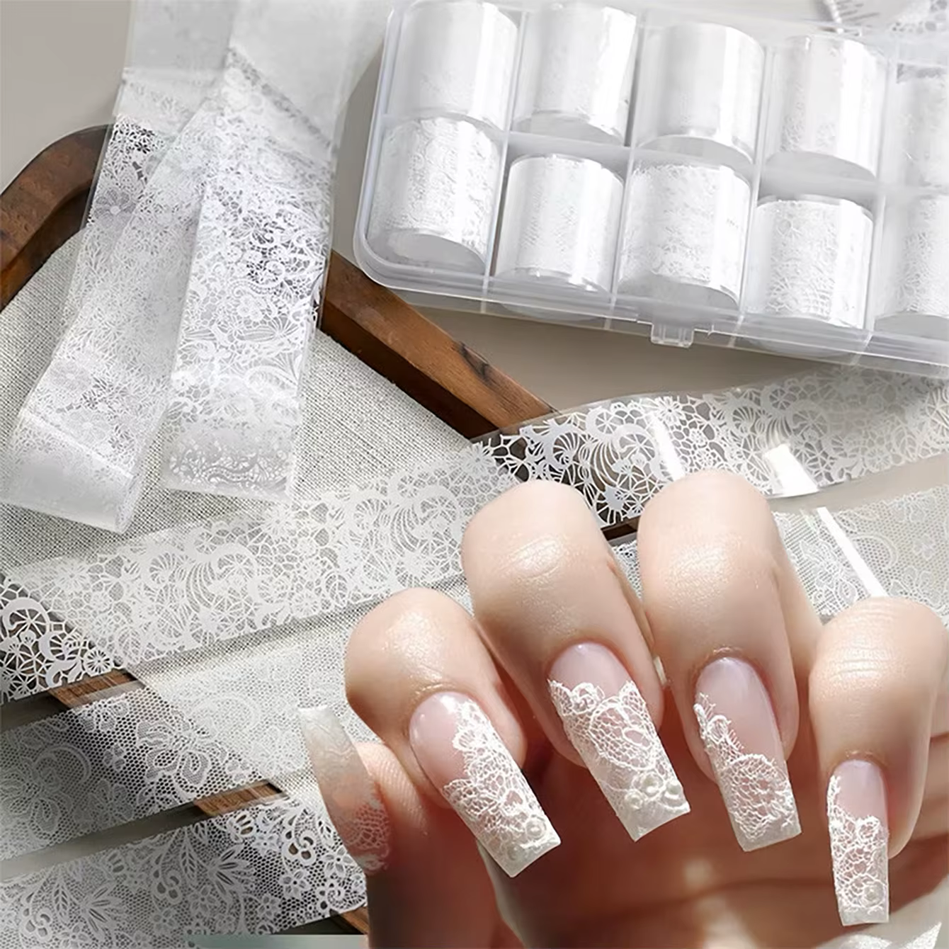 Papier de transfert pour nail art noir et blanc à motif dentelle – Best-seller des célébrités d'Internet