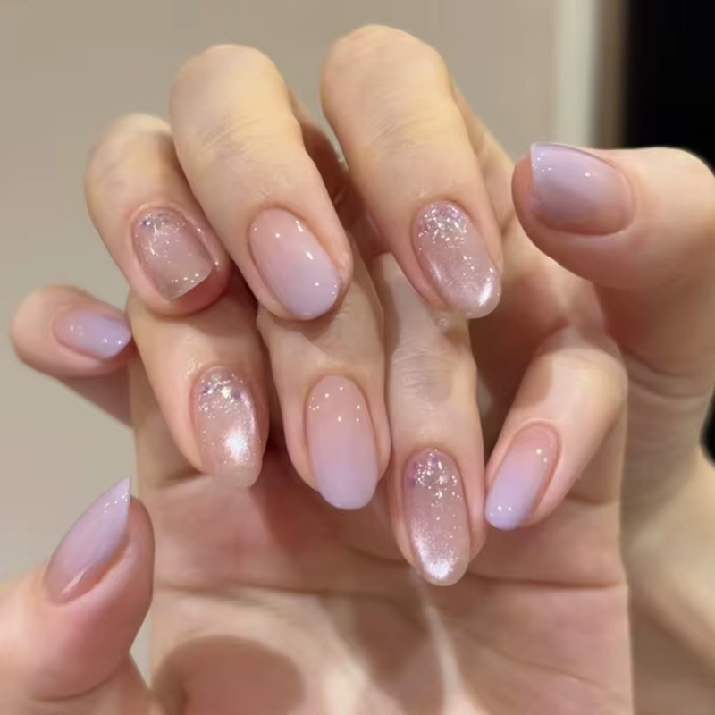 24 pièces amande Pure fait à la main presse sur les ongles couverture complète papillon français perle diamant faux ongl