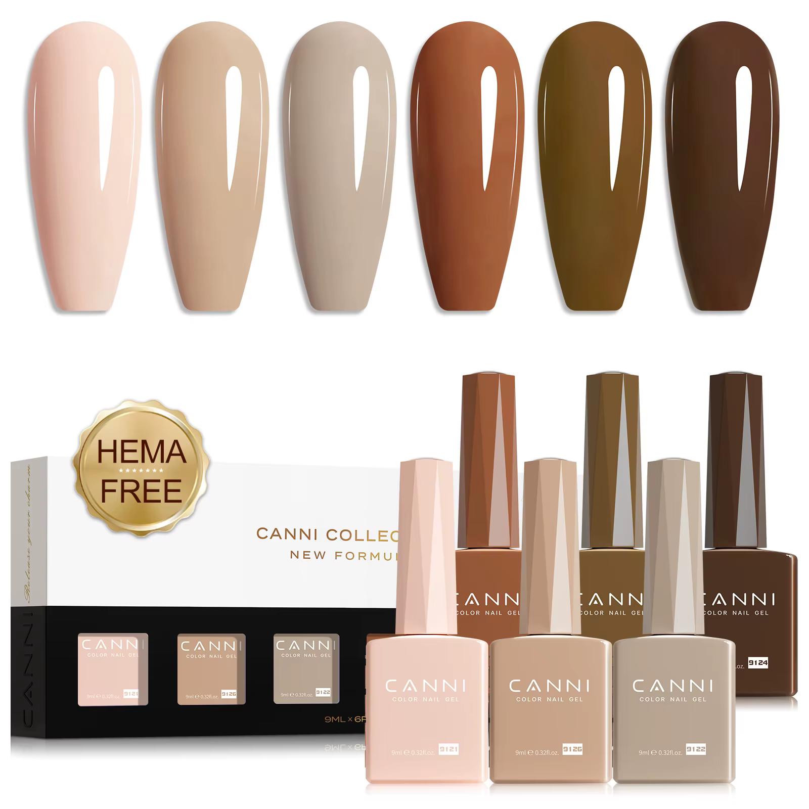 CANNI 6 couleurs Gel vernis à ongles ensemble 9ml coloré HEMA/TPO gratuit Soak-off UV LED bricolage longue durée haute pigmentation Salon manucure Gel