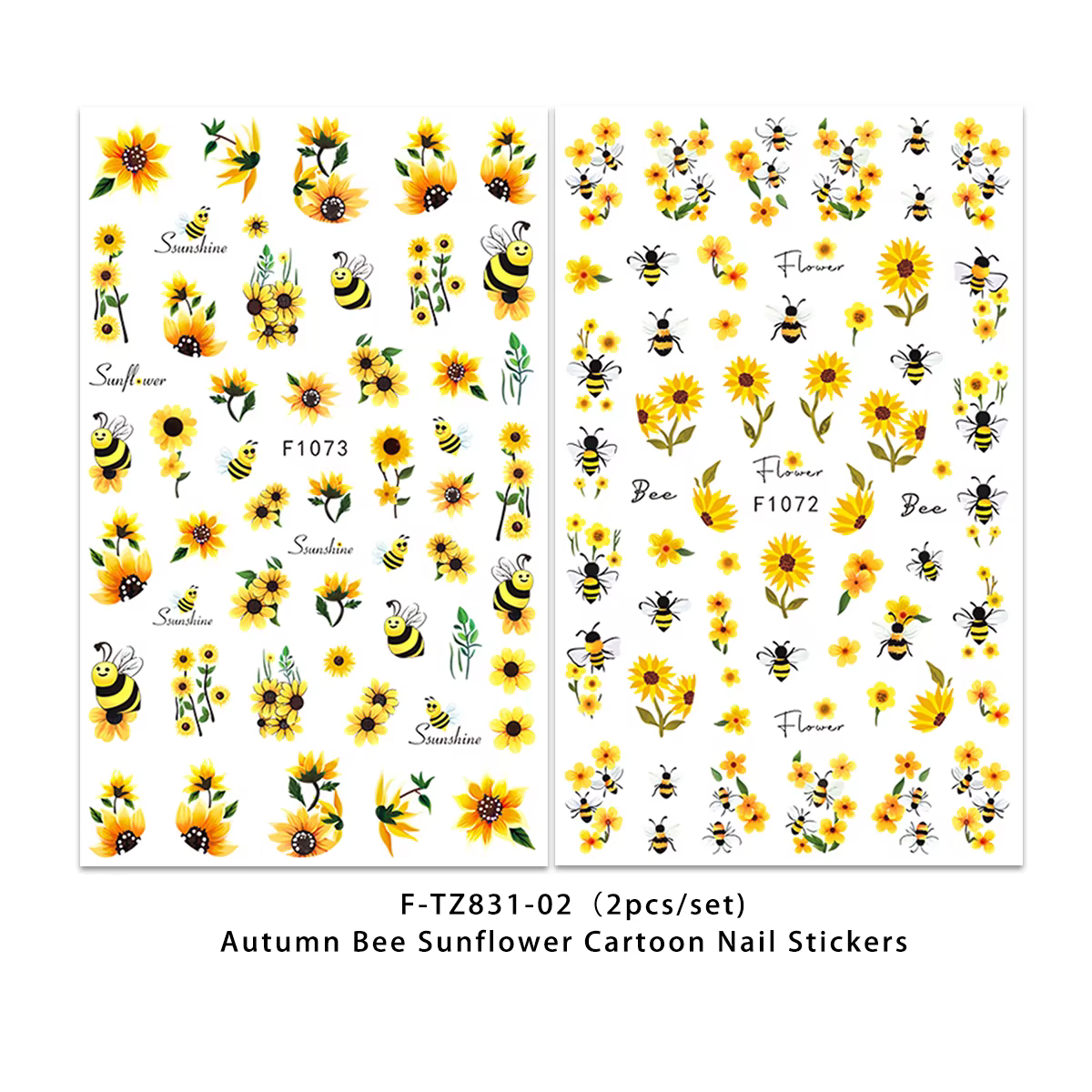 2 autocollants pour ongles abeille tournesol printemps et été