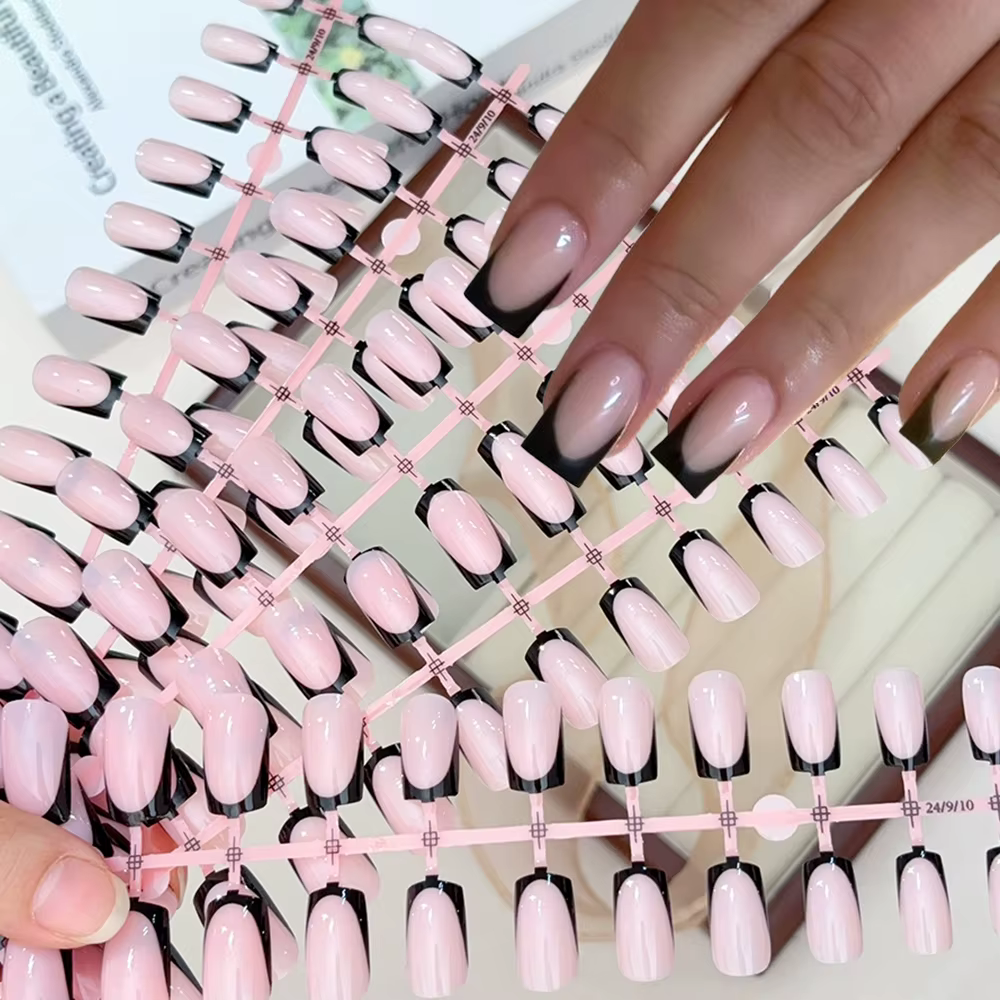 120 pièces court carré blanc français faux ongles conseils nu rose cercueil en forme brillant presse