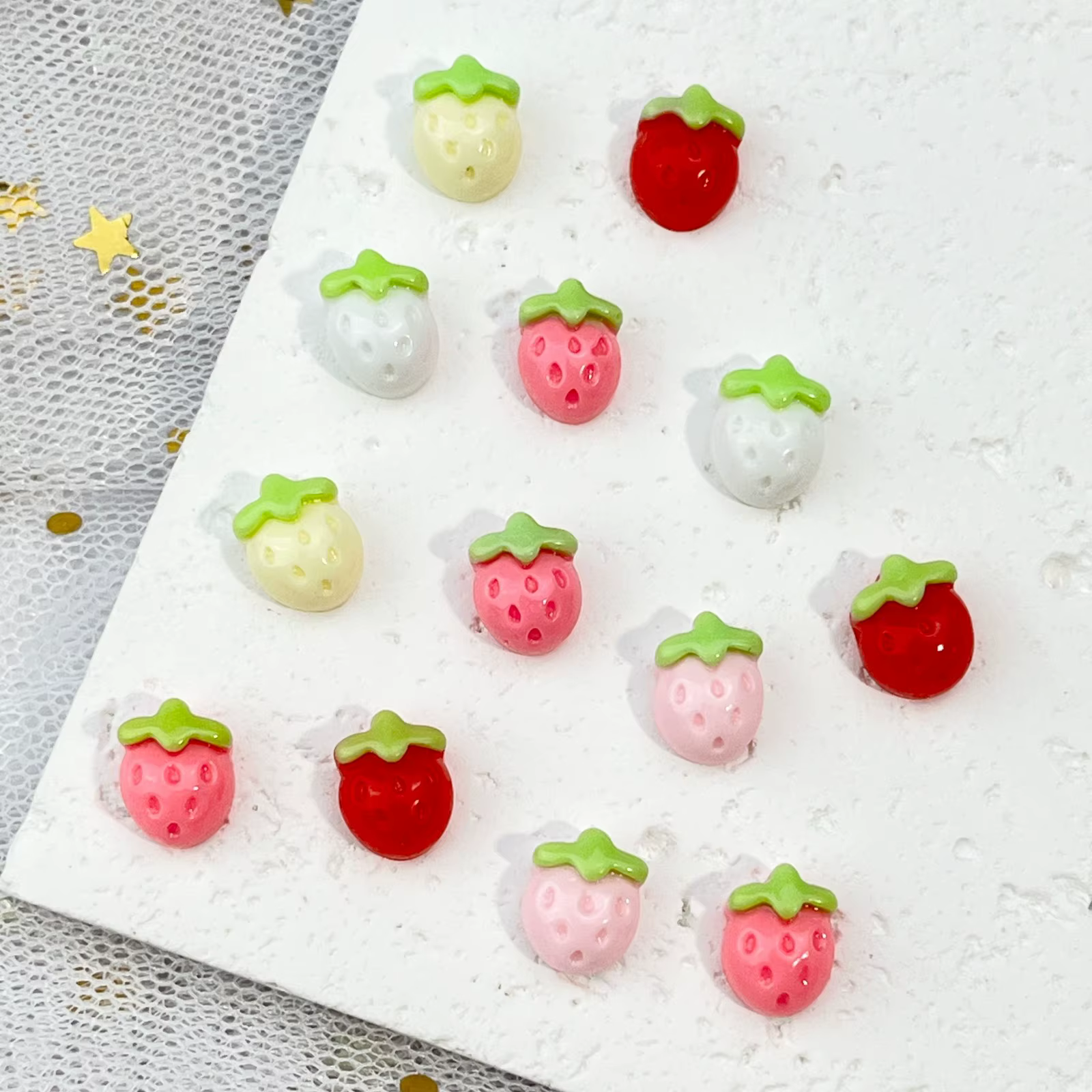 20 pièces douce fraise Nail Art accessoires 3D Flatback dessin animé résine ongles breloques pour bricolage automne