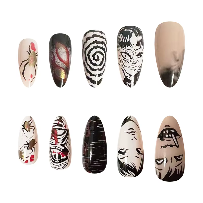 24 pièces horreur bande dessinée Halloween faux ongles Tomie presse