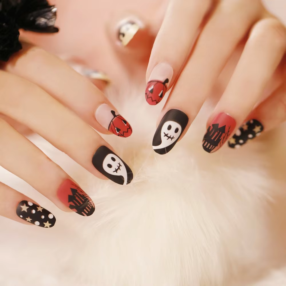 Ensemble de 24 pièces de faux ongles à pression en amande