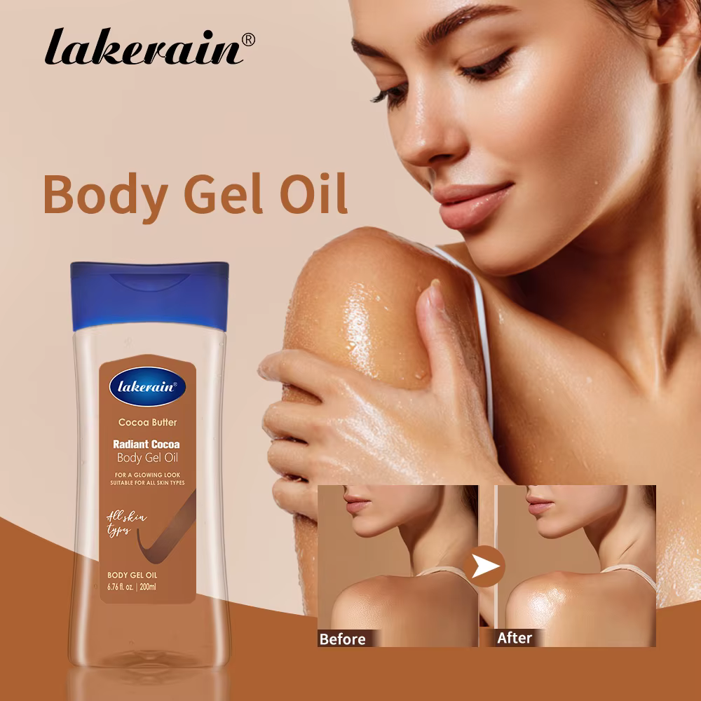 Lakerain huile de Gel corporel au cacao soin de la peau hydratant en profondeur 200ml huile corporelle beurre de cacao hydratant Radian pour tous les Types de peau