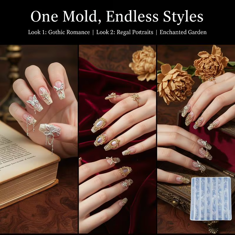 Moule en silicone pour nail art avec motifs vintage baroques
