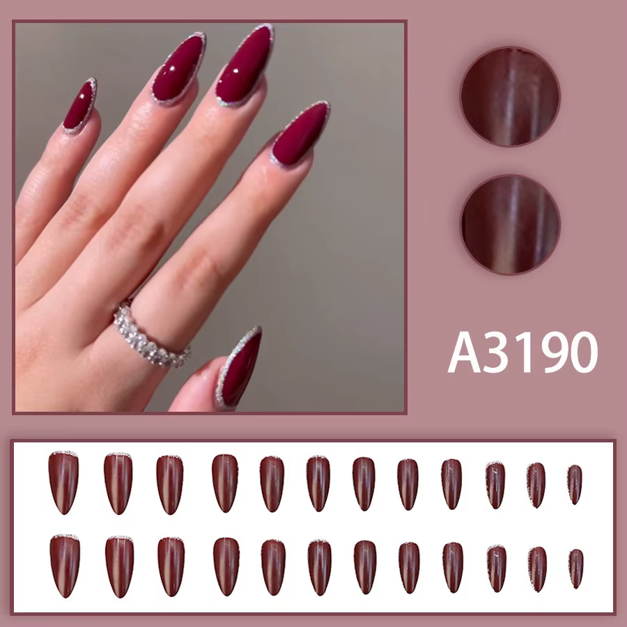 Cherry Glitter 24 pièces presse sur ongles rose dégradé faux