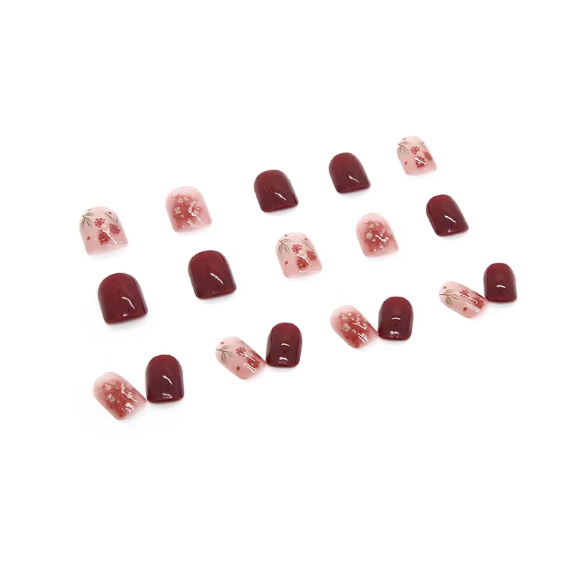 24 pièces faux ongles avec Design faux ongles carrés courts avec breloques de colle auto-ongle Rose rouge décoré ongles acryliques presse sur 2025