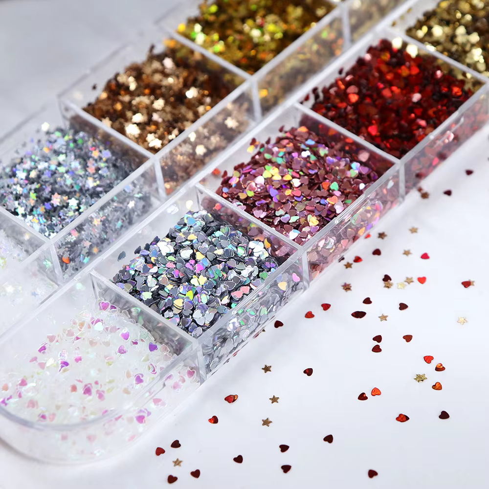 Holographique amour coeur Nail Art paillettes