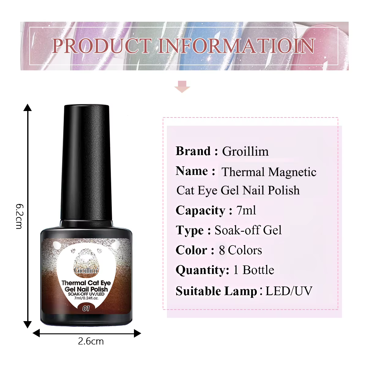 Une bouteille de vernis à ongles gel à couleur changeante et sensible à la chaleur