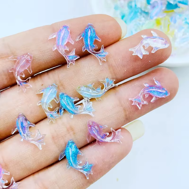 20 pièces 3D Kawaii résine mixte poisson Nail Art décorations dessin animé glace Transparent strass ongles breloques