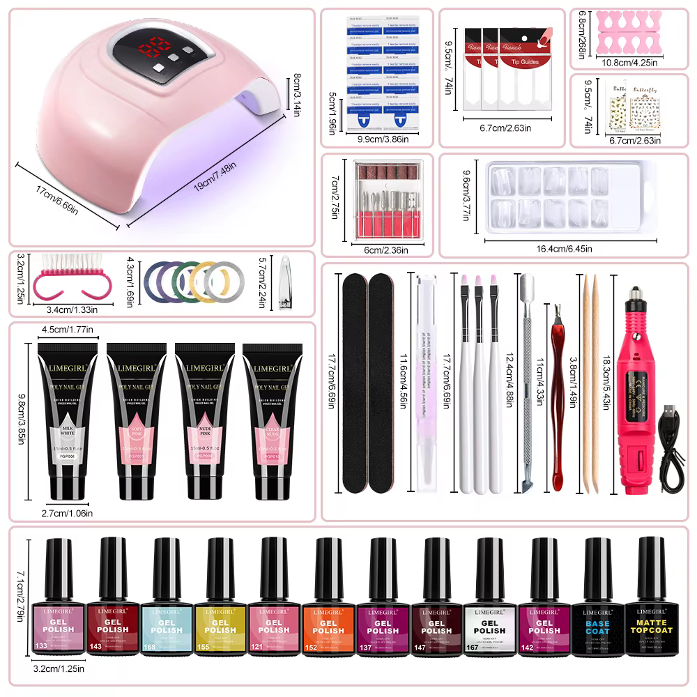 LIMEGIRL Kit de vernis à ongles Gel UV Soak Gel Base Coat Outil de polissage avec lumière LED et perceuse