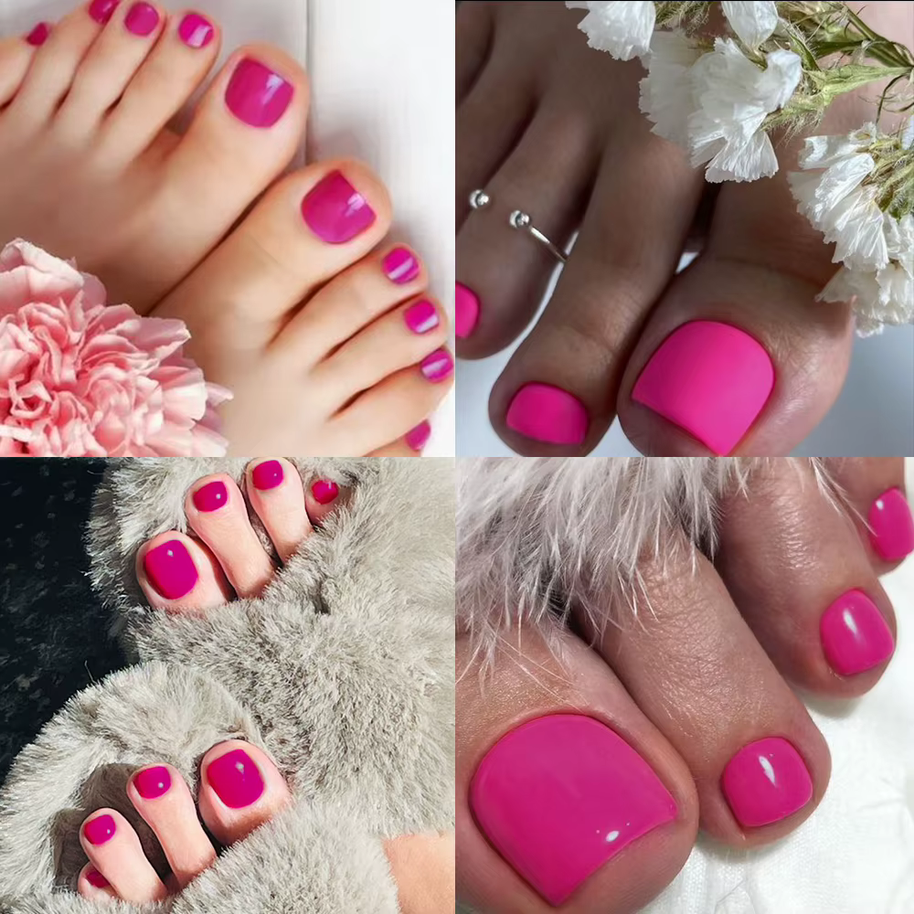 100 pièces faux ongles presse naturelle sur pied d'orteil Rose rouge couverture complète