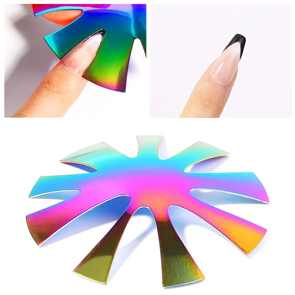 Moule de bord d'ongle français or argent multicolore ligne V conception de sourire