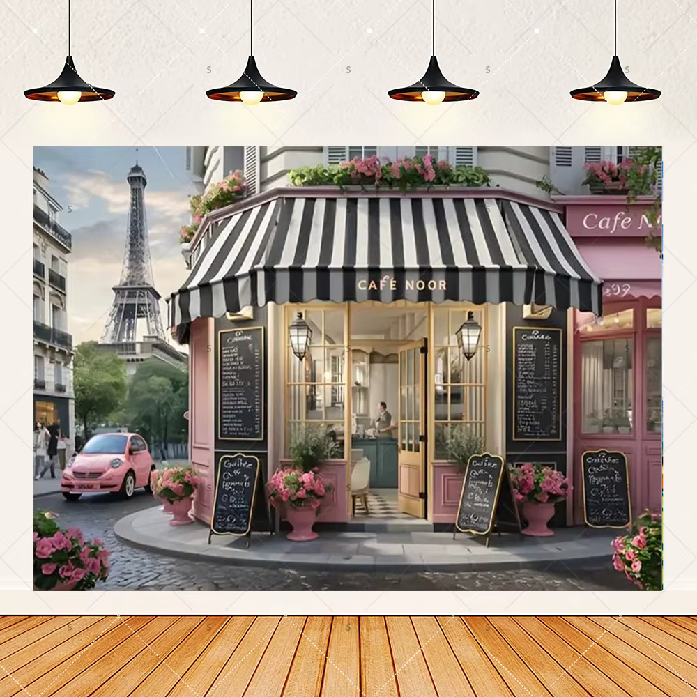 Décor de café parisien, photographie de style parisien ‌   Fournitures de décoration pour fête d'anniversaire, toile de fond pour studio photo, accessoires