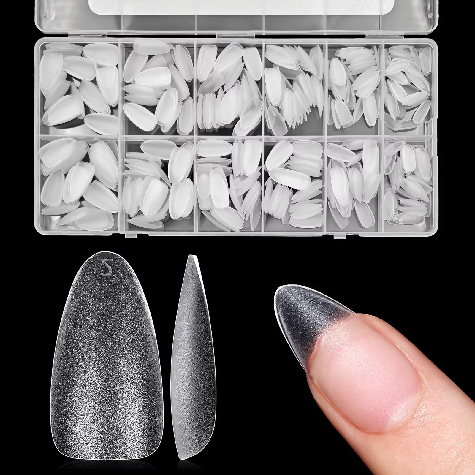 600 pièces pointes d'ongles transparentes amande/café/carrées-longueur moyenne/courte