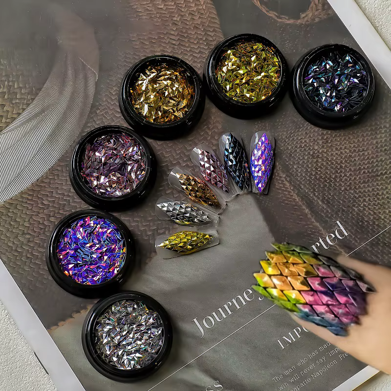 1 pot Laser tons métalliques géométrique Nail Art décors Ultra-mince brillant rhombique ongles paillettes en forme de diamant accessoires de manucure *