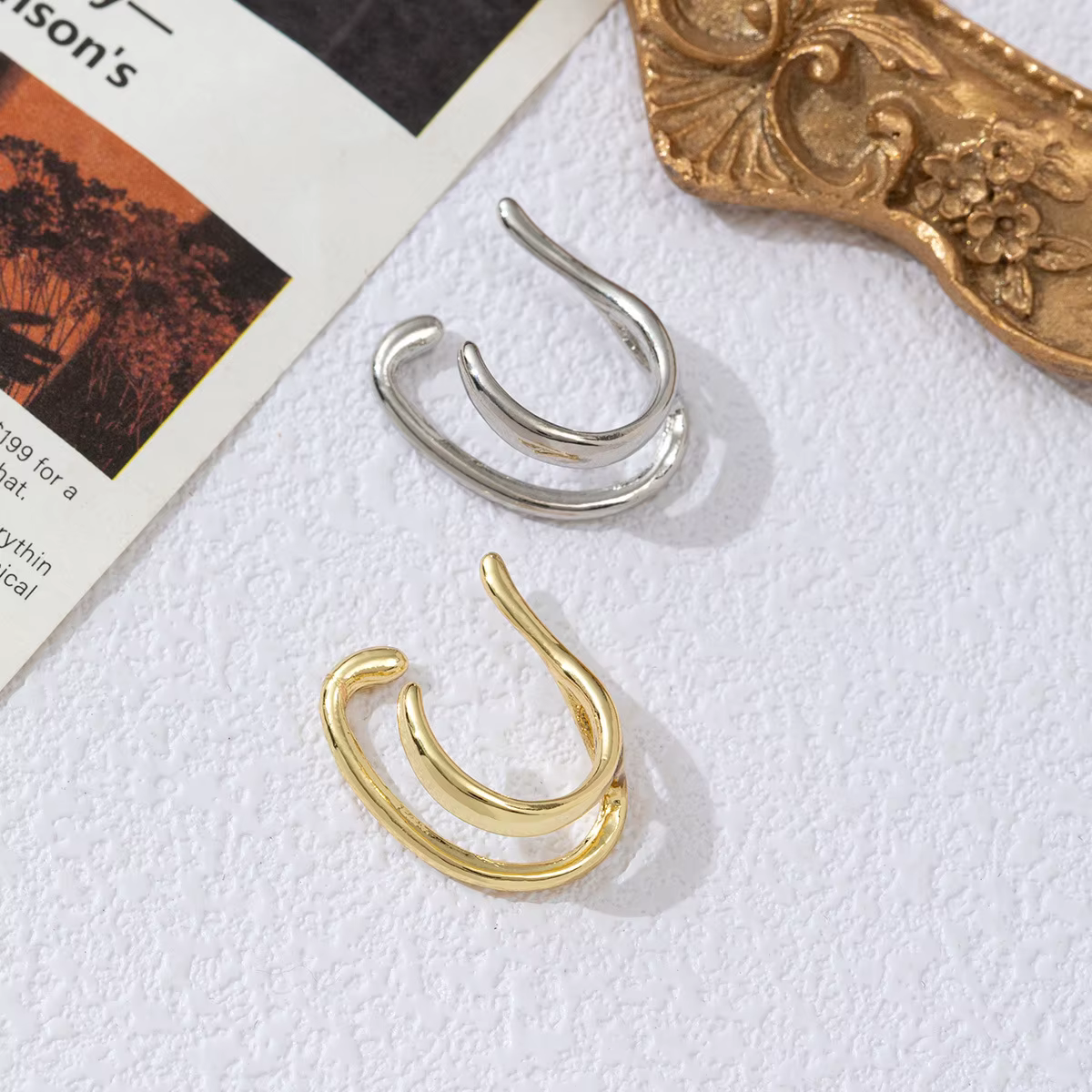 Nouvelles manchettes d'oreille coréennes à double cercle, faux piercings, fausses boucles d'oreilles pour femmes et hommes, style hip-hop, accessoires, cadeau