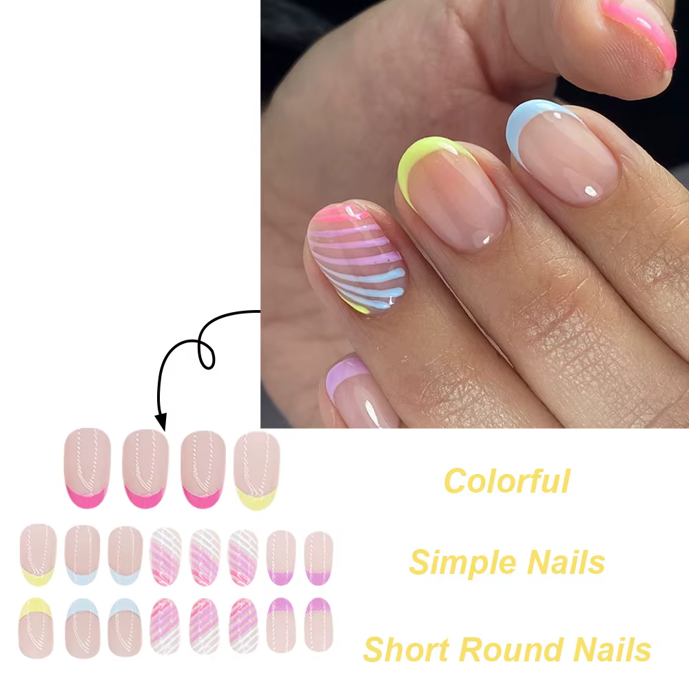 24 pièces presse sur ongles rayures autocollants français