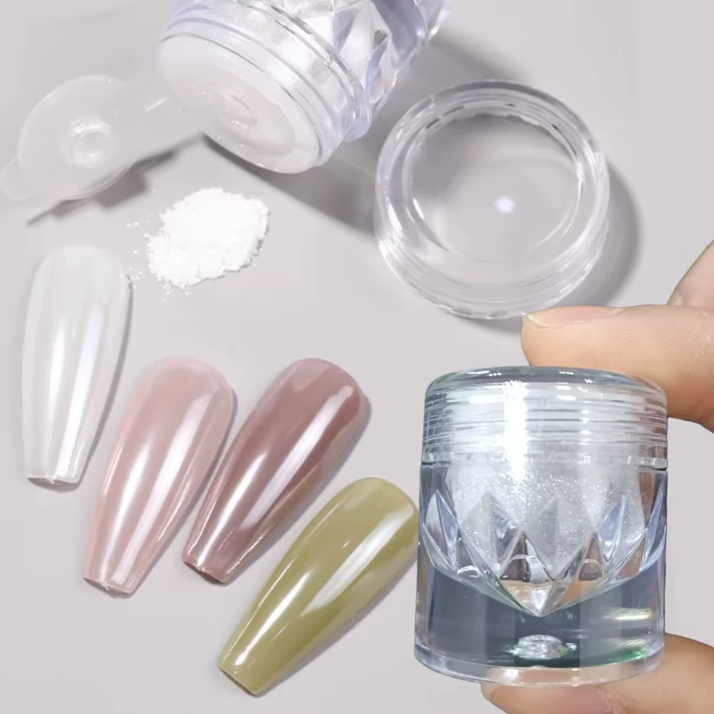 1 pot miroir placage brillant Aurora Chrome poudre pour ongles clair de lune perle blanc frottant